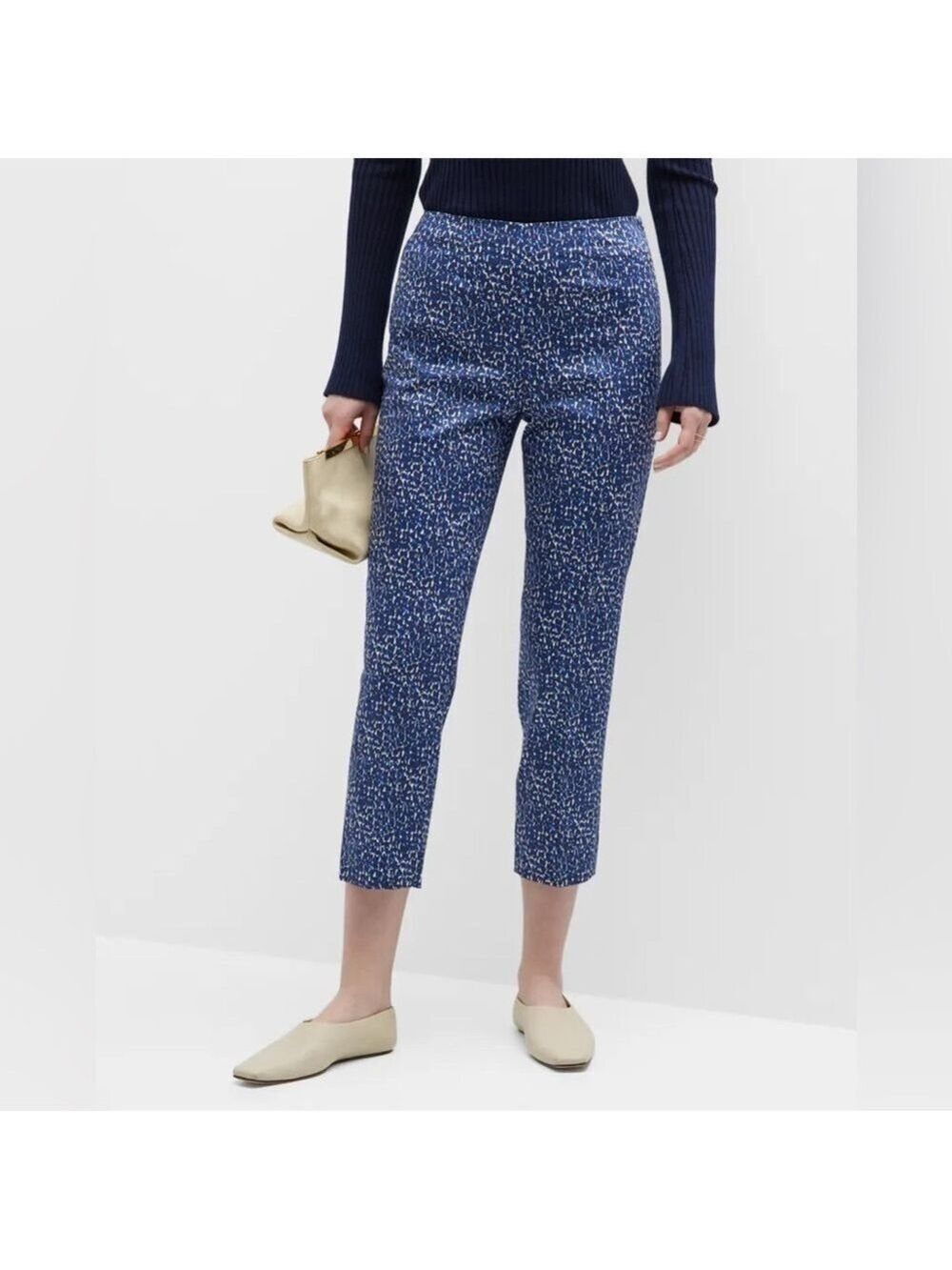Piazza Sempione Audrey Micro-Print Cotton Satin Slim-Leg Capri Trousers